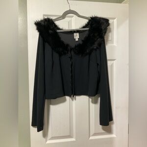 Anthropologie Black Sweater with Faux Fur Trim